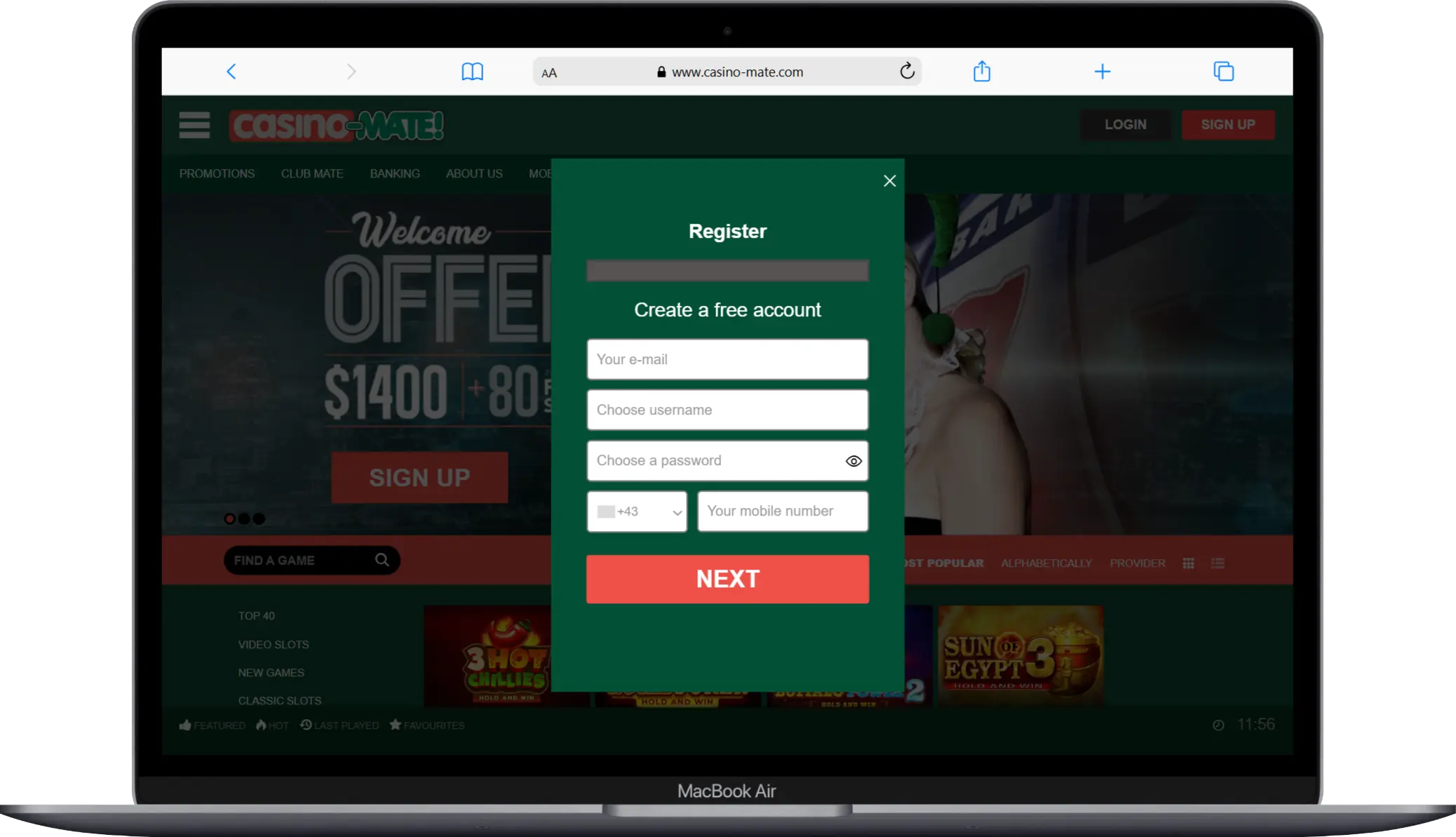 Sign Up Sign Up at Casino Mate