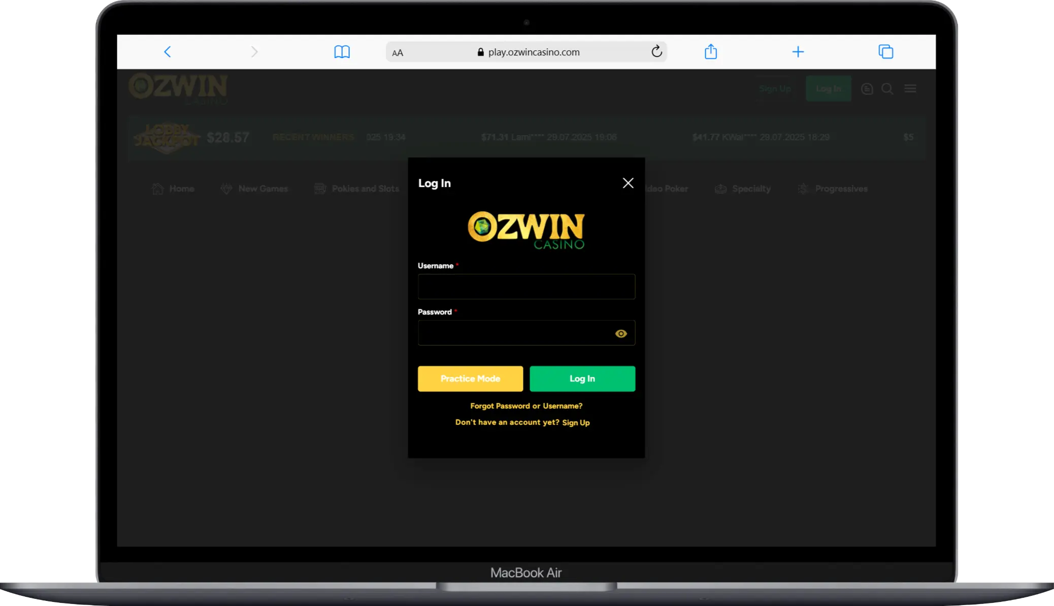 Log In to Your Ozwin Casino Account Ozwin Casino Login Page