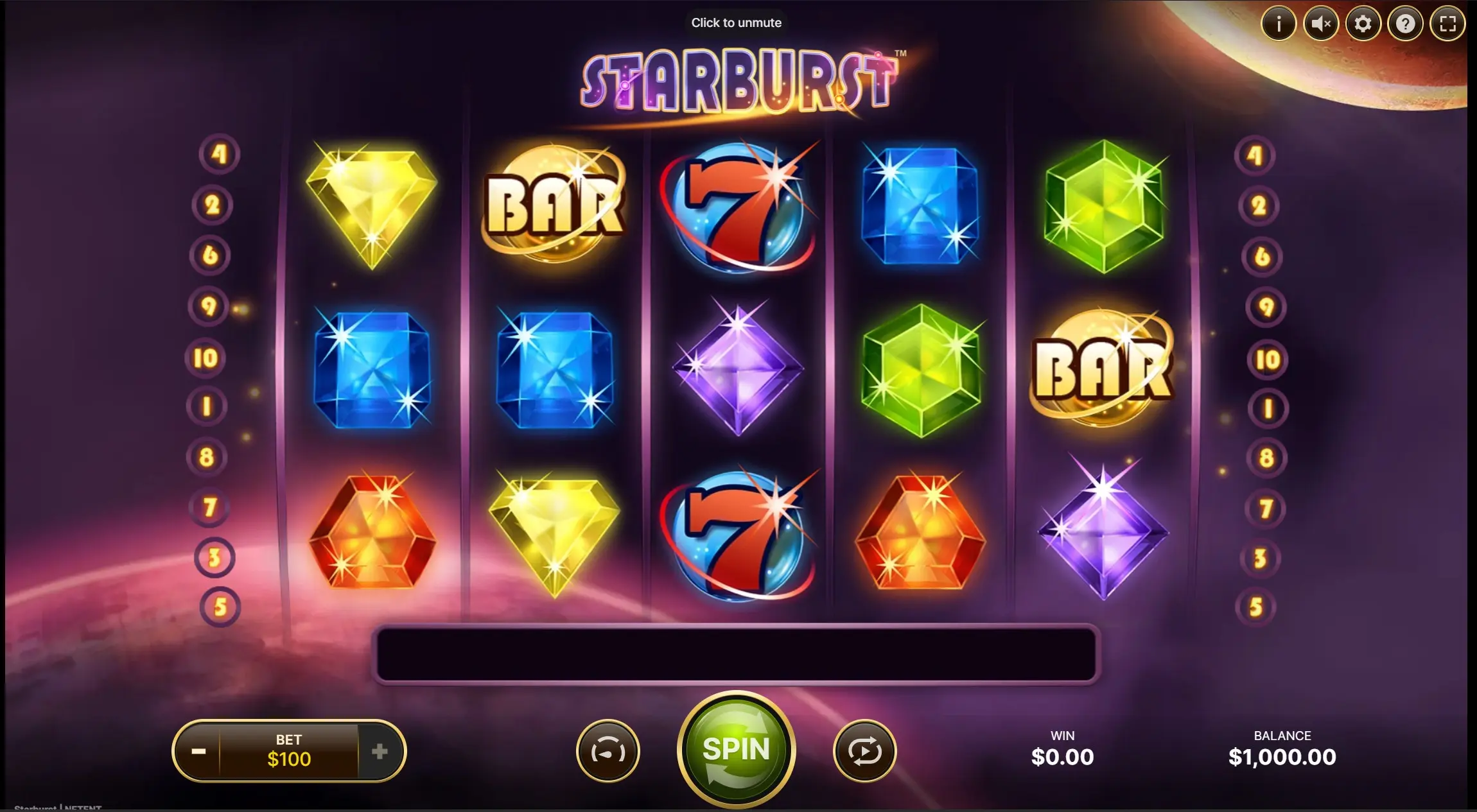 Starburst slot machine game screenshot