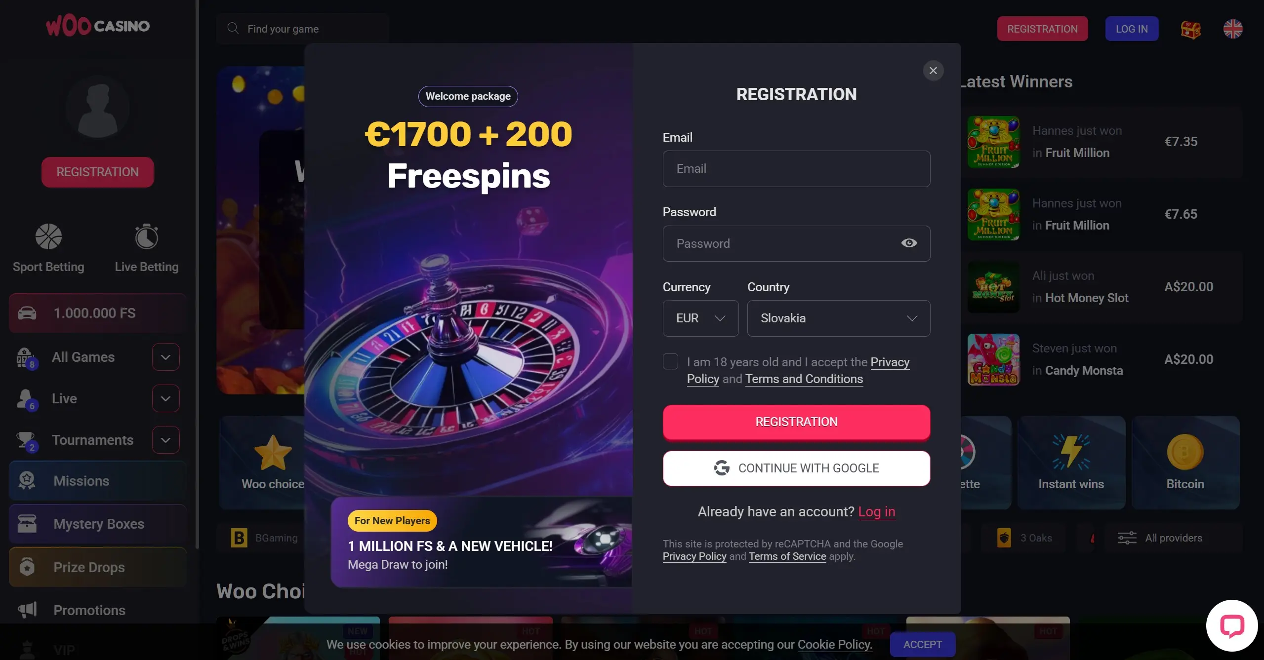 Sign Up at Woo Casino